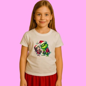 Tricou Grinch Ofera Cadou Fetei Micute Craciun, din bumbac 100%, tricou alb, Copii | Dama | Barbat - Img 2