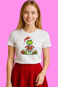 Tricou Grinch Vesel Cu Cadouri, din bumbac 100% Copii | Dama | Barbat - Img 3