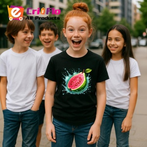 Tricou Guava si valuri tropicale, Fructe, Copii | Dama, culoare negru - Img 5