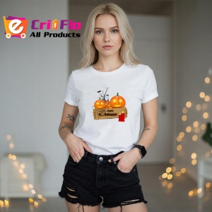 Tricou Halloween Dovleci Decor Lemn, din bumbac 100%, tricou alb, Dama | Barbat - Img 5