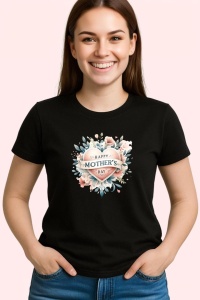Tricou Happy Mothers Day Floral, din bumbac 100%, tricou negru, Dama | Barbat - Img 2
