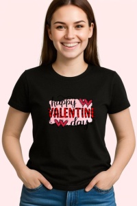 Tricou Happy Valentine Day Inima Rosie Buze V3, din bumbac 100%, tricou negru Copii | Dama | Barbat