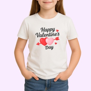 Tricou Happy Valentines Day Inimi Roz V2, din bumbac 100% , tricou alb pentru Copii | Dama | Barbat - Img 2