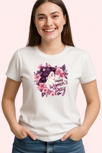 Tricou Happy Womens Day Ilustratie Par Floral V3, din bumbac 100% , tricou alb pentru Copii | Dama | Barbat - Img 1