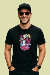 Tricou Harley quinn stil comic fundal albastru, Copii | Dama | Barbat , tricou negru - Img 3