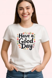 Tricou Have A Good Day Flori Colorate Fundal Gri, din bumbac 100% , tricou alb pentru Copii | Dama | Barbat - Img 2