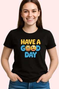 Tricou Have A Good Day Soare Zambitor Font Galben Albastru, din bumbac 100%, tricou negru Copii | Dama | Barbat - Img 3