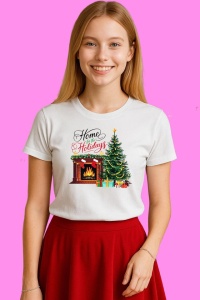 Tricou Home For The Holidays Semineu, din bumbac 100%, tricou alb, Copii | Dama | Barbat - Img 3