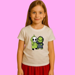 Tricou Horror Grinch And Jack Skellington, din bumbac 100%, tricou alb, Copii | Dama | Barbat - Img 2