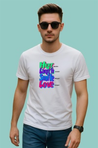 Tricou Hug Laugh Smile Love Text Colorat V1, din bumbac 100% , tricou alb pentru Copii | Dama | Barbat - Img 1