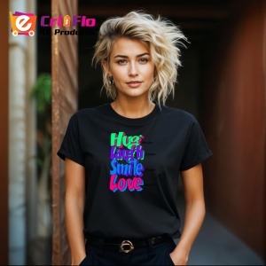 Tricou Hug Laugh Smile Love Text Colorat V1, din bumbac 100%, tricou negru Copii | Dama | Barbat - Img 8