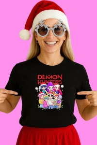 Tricou Huntrix K Pop Hunters Demon Demon Hunters Poster Grup Colorat, din bumbac 100%, tricou negru, Copii | Dama | Barbat - Img 3