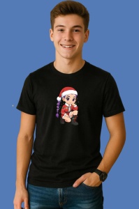 Tricou Huntrix K Pop Hunters Demon Fetita Chibi Santa Sezut Pozitie, din bumbac 100%, tricou negru, Copii | Dama | Barbat - Img 3