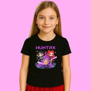 Tricou Huntrix K Pop Hunters Demon Huntrix Chibi Colorful, din bumbac 100%, tricou negru, Copii | Dama | Barbat - Img 2