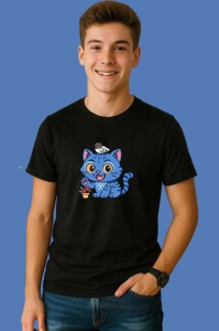 Tricou Huntrix K Pop Hunters Demon Pisica Albastra Joben Magic, din bumbac 100%, tricou negru, Copii | Dama | Barbat - Img 3
