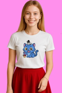 Tricou Huntrix K Pop Hunters Demon Pisica Albastra Joben Magic, din bumbac 100%, tricou alb, Copii | Dama | Barbat - Img 3