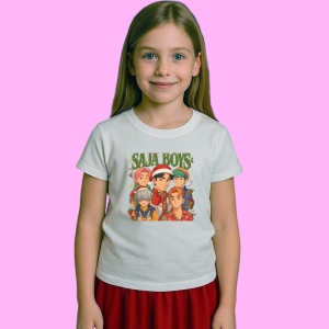 Tricou Huntrix K Pop Hunters Demon Saiyaboys Grup Baieti Design Artistic, din bumbac 100%, tricou alb, Copii | Dama | Barbat - Img 2