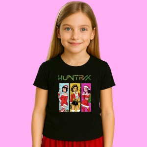 Tricou Huntrix K Pop Hunters Demon Trio Fete Panou Vertical, din bumbac 100%, tricou negru, Copii | Dama | Barbat - Img 2