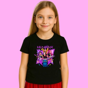 Tricou Huntrix K Pop Hunters Demon Trio Fete Rock Cu Chitara, din bumbac 100%, tricou negru, Copii | Dama | Barbat