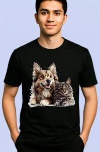 Tricou Husky Siberian si pisica gri legatura puternica Copii | Dama | Barbat Barbat - Img 5