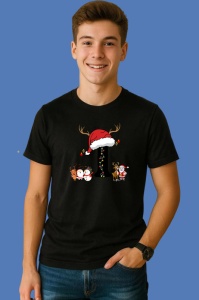 Tricou I Litera Cu Luminite Reni Si Mos Craciun, din bumbac 100% Copii | Dama | Barbat - Img 3
