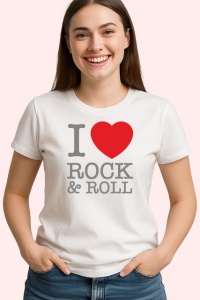 Tricou I Love Rock And Roll Inima Rosie, din bumbac 100% , tricou alb pentru Copii | Dama | Barbat