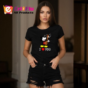 Tricou I Love You Mickey Mouse Cantand La Chitara, din bumbac 100%, tricou negru Copii | Dama | Barbat - Img 7