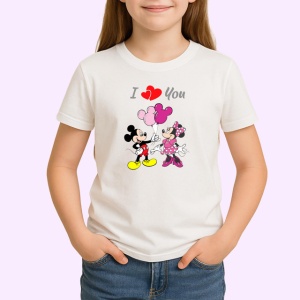 Tricou I Love You Mickey Si Minnie Mouse Impreuna, din bumbac 100% , tricou alb pentru Copii | Dama | Barbat