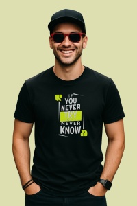 Tricou If You Never Try Quote, din bumbac 100%, tricou negru, Dama | Barbat - Img 2