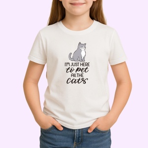 Tricou Im Just Here To Pet All The Cats Pisica, din bumbac 100% , tricou alb pentru Copii | Dama | Barbat - Img 2