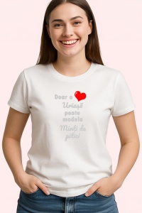 Tricou Inima Uriasa Minti Pisici, din bumbac 100%, tricou alb, Dama | Barbat - Img 2