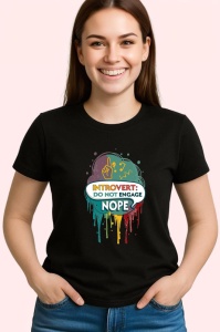 Tricou Introvert Do Not Engage Text Colorat, Copii | Dama | Barbat, culoare negru - Img 4