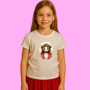 Tricou Isus Copil Cu Coronita Si Aureola Luminoasa, din bumbac 100%, tricou alb, Copii | Dama | Barbat - Img 2