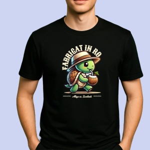 Tricou Iubesc Animalele, natura si tot ce ne inconjoara Negru, Funky Turtle Negru, Copii | Dama | Barbat - Img 2