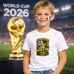 Tricou Jackson Irvine Australia World Cup Fifa 2026, din bumbac 100%, tricou alb, Copii | Dama | Barbat - Img 5