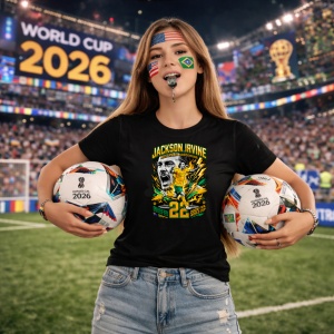 Tricou Jackson Irvine Australia World Cup Fifa 2026, din bumbac 100%, tricou negru, Copii | Dama | Barbat - Img 9