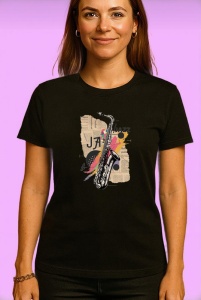 Tricou Jazz Saxofon Retro Cool, Copii | Dama | Barbat, culoare negru - Img 4
