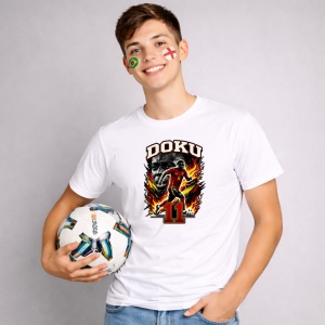 Tricou Jeremy Doku Belgium World Cup Fifa 2026, din bumbac 100%, tricou alb, Copii | Dama | Barbat - Img 2
