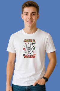 Tricou Jingle Bell Rockin Mana Semn Rock, din bumbac 100%, tricou alb, Copii | Dama | Barbat - Img 3