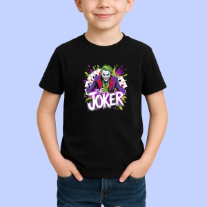 Tricou Joker fundal mov privire in jos, Copii | Dama | Barbat , tricou negru - Img 2