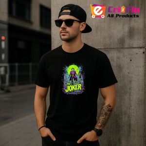 Tricou Joker fundal neon verde mov modern, Copii | Dama | Barbat , tricou negru