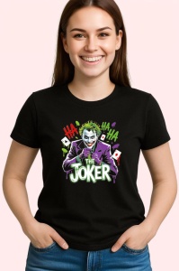 Tricou Joker privire sinistra ha ha verde, Copii | Dama | Barbat , tricou negru - Img 3