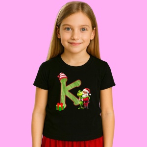 Tricou K Litere Craciun Cu Mos Si Spiridus Verde, din bumbac 100% Copii | Dama | Barbat