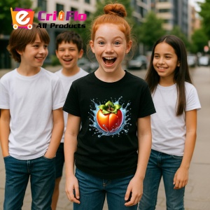 Tricou Kaki si stropi tropicali, Fructe, Copii | Dama, culoare negru - Img 5