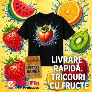 Tricou Kaki si stropi tropicali, Fructe, Copii | Dama, culoare negru - Img 12
