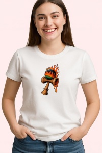 Tricou Kendama cu efect de lava portocalie design fierbinte, din bumbac 100%, tricou alb, Copii | Dama | Barbat - Img 2