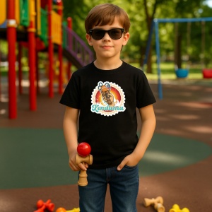 Tricou Kendama design mandala stil artistic, din bumbac 100%, tricou negru pentru Copii | Dama | Barbat