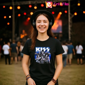 Tricou KISS - Blue Stage, muzica POP, Dama | Barbat | Copii, Culoare Negru - Img 5