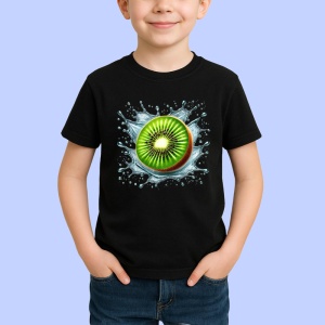 Tricou Kiwi proaspat si splash, Fructe, Copii | Dama, culoare negru