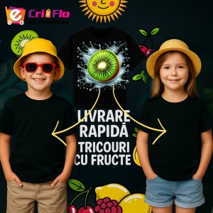 Tricou Kiwi proaspat si splash, Fructe, Copii | Dama, culoare negru - Img 6